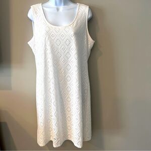 Dana Buchman White Eyelet Minimalist Crew Neck Sleeveless Mini Dress Size Large